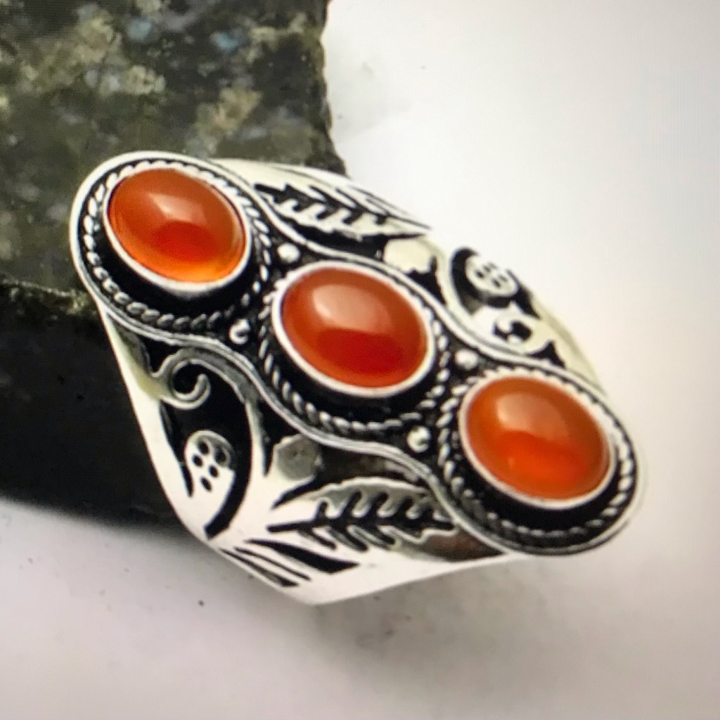 Carnelian Stamped 925 Sterling Silver Ring 98$